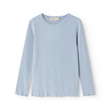 Light blue long-sleeve T‑shirt with ribbed texture and crew neck.