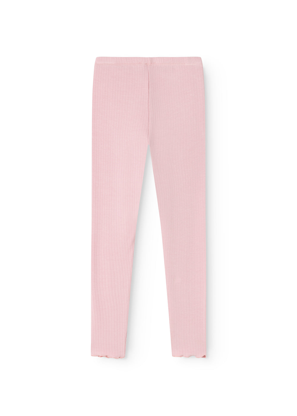 Pink Lani leggings with ribbed texture and elastic waistband, front view.