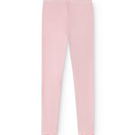 Pink Lani leggings with ribbed texture and elastic waistband, front view.