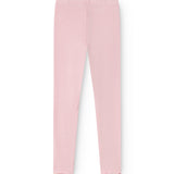 Pink Lani leggings with ribbed texture and elastic waistband, front view.