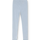 Light blue full-length leggings with elastic waist and straight legs.