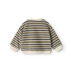 Tammas children's blouse with olive green and blue stripes, round neck and long sleeves.