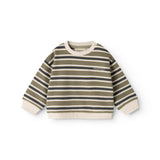 Tammas children's blouse with olive green and blue stripes, long sleeves and ribbed edge.