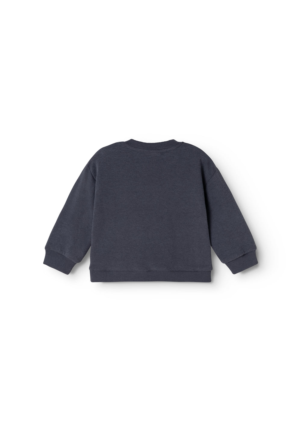 Dark navy blouse with long sleeves and round neckline (back)