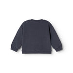 Dark navy blouse with long sleeves and round neckline (back)