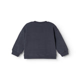 Dark navy blouse with long sleeves and round neckline (back)
