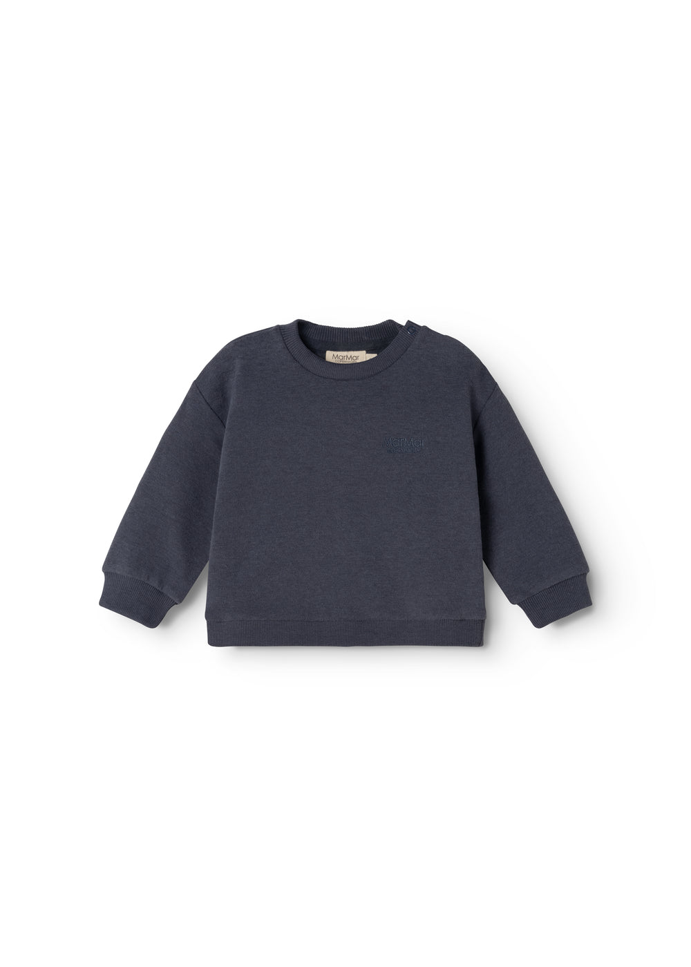 Dark navy children's blouse with long sleeves and round neck (front)