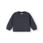 Dark navy children's blouse with long sleeves and round neck (front)