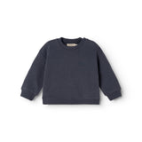 Dark navy children's blouse with long sleeves and round neck (front)