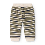 Kids' pants with elastic waist, visible back seam/overlap, and horizontal stripes.
