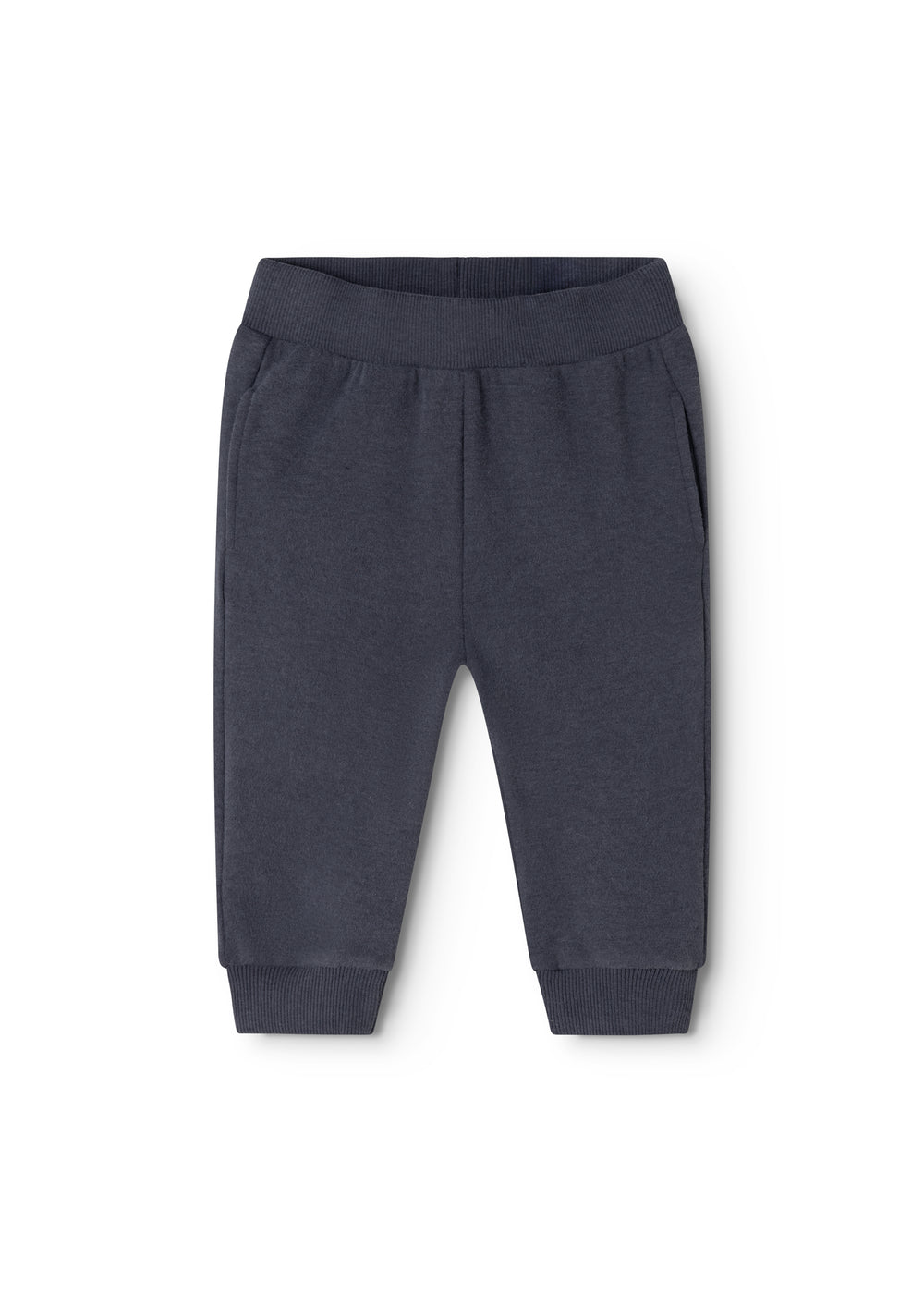 Please provide baby panties in dark indigo, straight legs and ribbed cuff at the ankle.