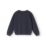 Dark blue blouse with round neck and long sleeves, ribbed cuff.