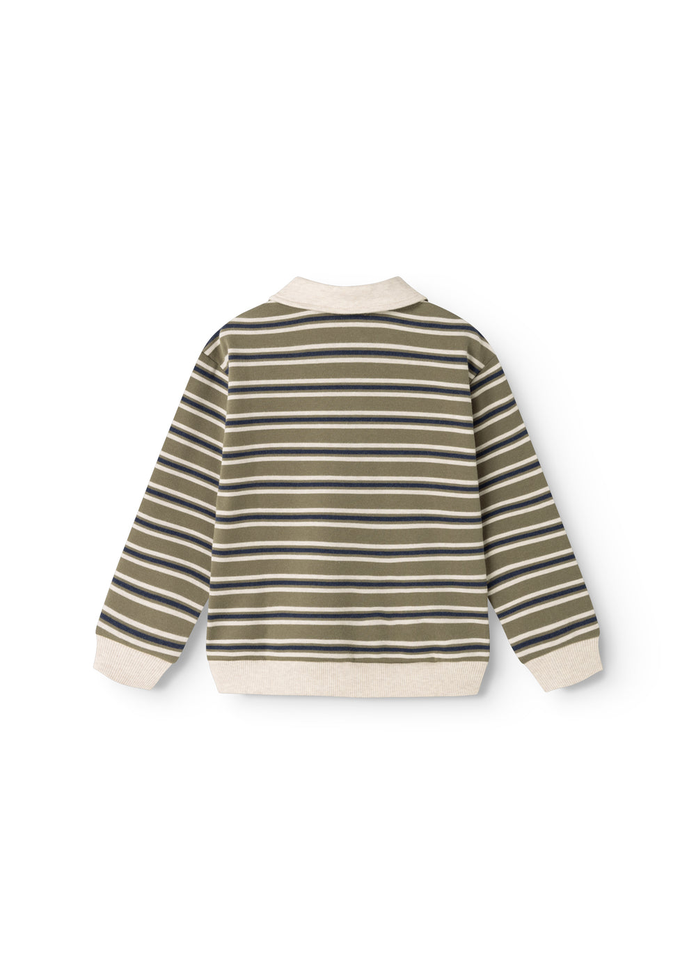Thanos polo and striped blouse with ribbed cuffs.
