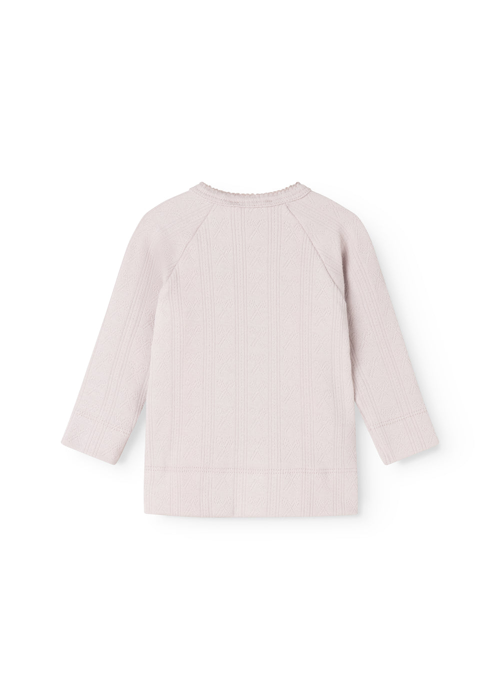 Long-sleeved blouse with a round neckline in light purple.