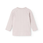 Long-sleeved blouse with a round neckline in light purple.