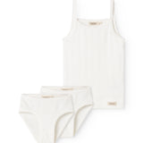 White lingerie set: top with thin straps and matching panties with elastic.