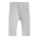 Baby pants with light blue stripes and elastic waist, rear view.