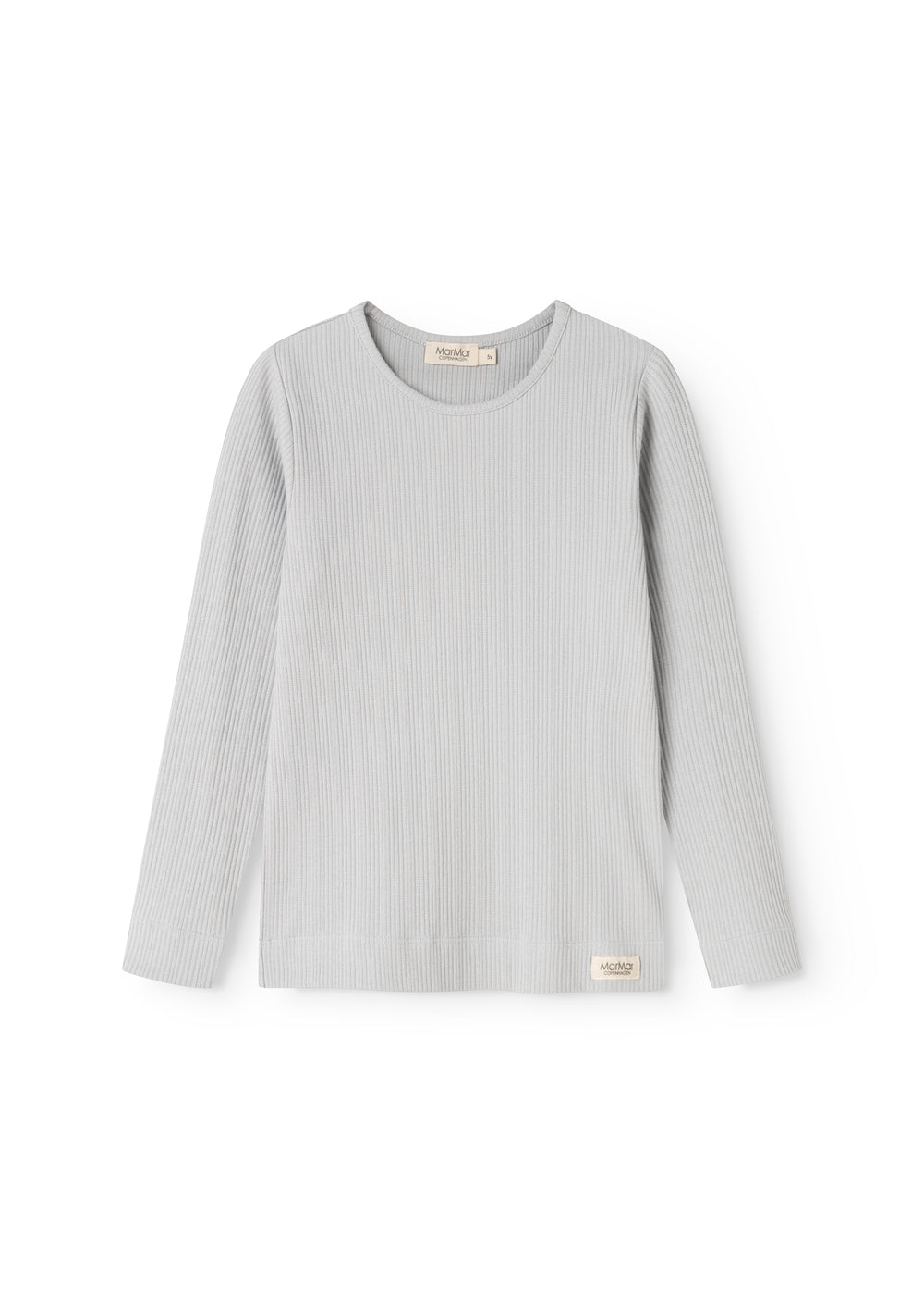 Light gray long-sleeve T‑shirt with crew neck and ribbed texture.