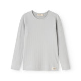 Light gray long-sleeve T‑shirt with crew neck and ribbed texture.