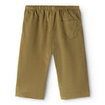 Dark bronze baby pants with elastic waist and small pocket detail.