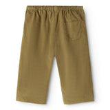 Dark bronze baby pants with elastic waist and small pocket detail.