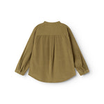 Kids shirt in dark bronze, back view, round neck and long sleeves