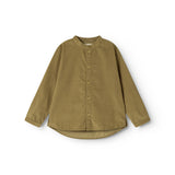 Kids' shirt in dark bronze with front button closure and long sleeves