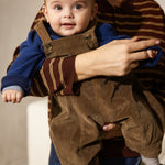 Striped polo shirt in dark shades for children with a button-down collar and long sleeves