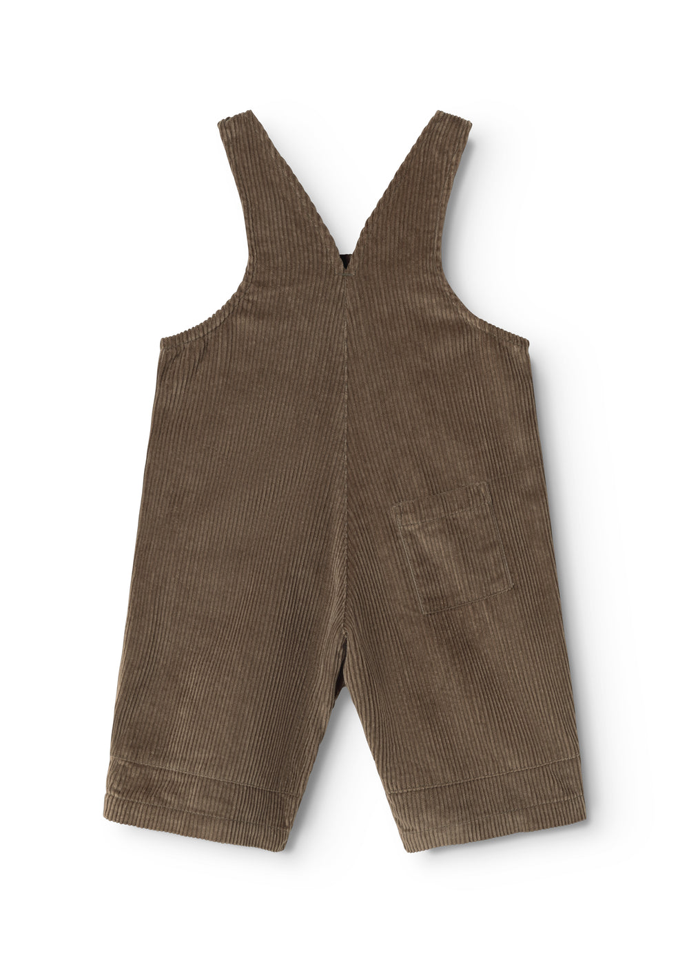 Riri B trousers in dark brown velvet rib with wide legs and side straps.