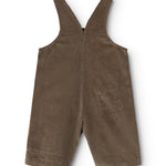 Riri B trousers in dark brown velvet rib with wide legs and side straps.
