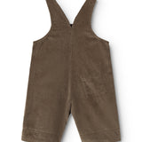 Riri B trousers in dark brown velvet rib with wide legs and side straps.