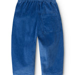 Dark blue baby pants with elastic waist and back pocket.