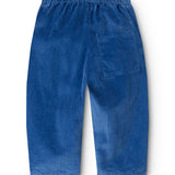 Dark blue baby pants with elastic waist and back pocket.