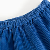 Dark blue baby pants with a creased elastic waistband.