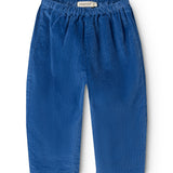 Dark blue baby pants with elastic waist and straight legs