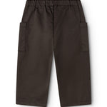 Leather Pants - Raven with elastic waist and side pockets, slightly wide legs.