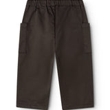 Leather Pants - Raven with elastic waist and side pockets, slightly wide legs.