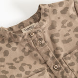 MarMar sand-colored dress with leopard print, round neckline, and button-closed strap.