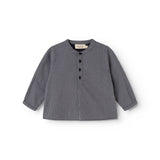 Button-down shirt for baby with front snap closure and long sleeves, dark dove blue.