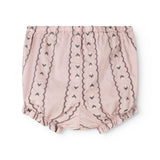 Dusty purple bloomers with vertical pattern stripes and a crinkled fit.