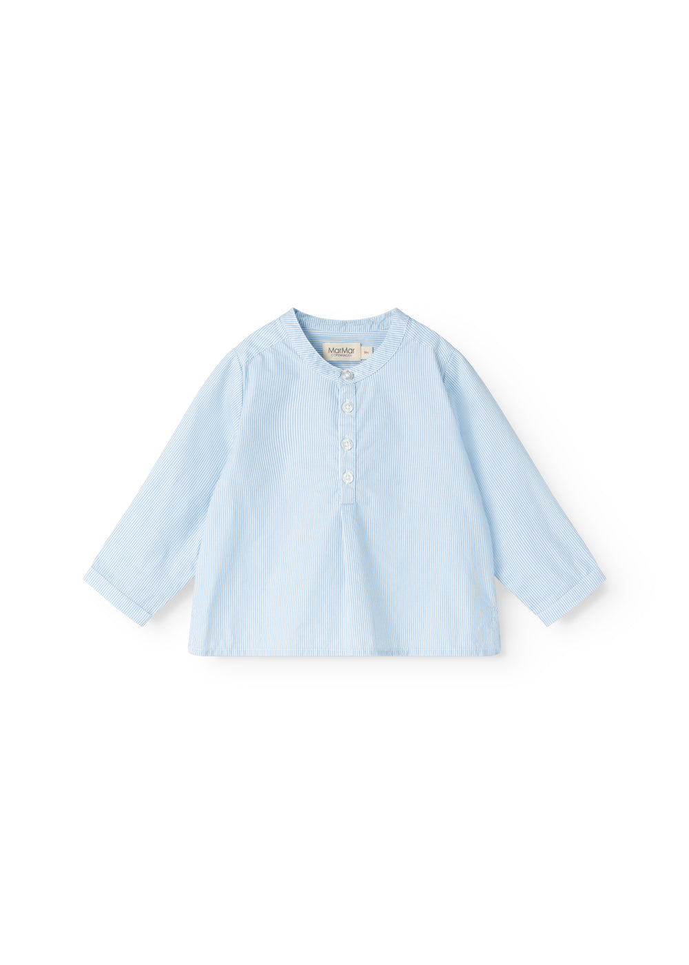 Light blue striped shirt with button closure and short sleeves