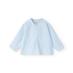 Light blue striped shirt with button closure and short sleeves