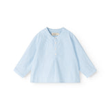 Light blue striped shirt with button closure and short sleeves