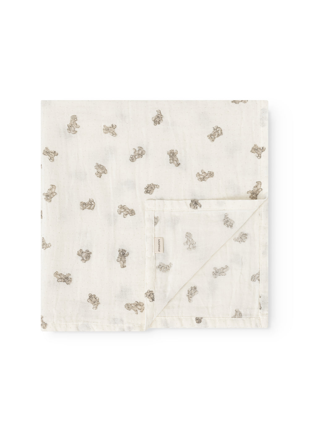 Stuffed 2-pack folded square in cream with repeated teddy bear print.