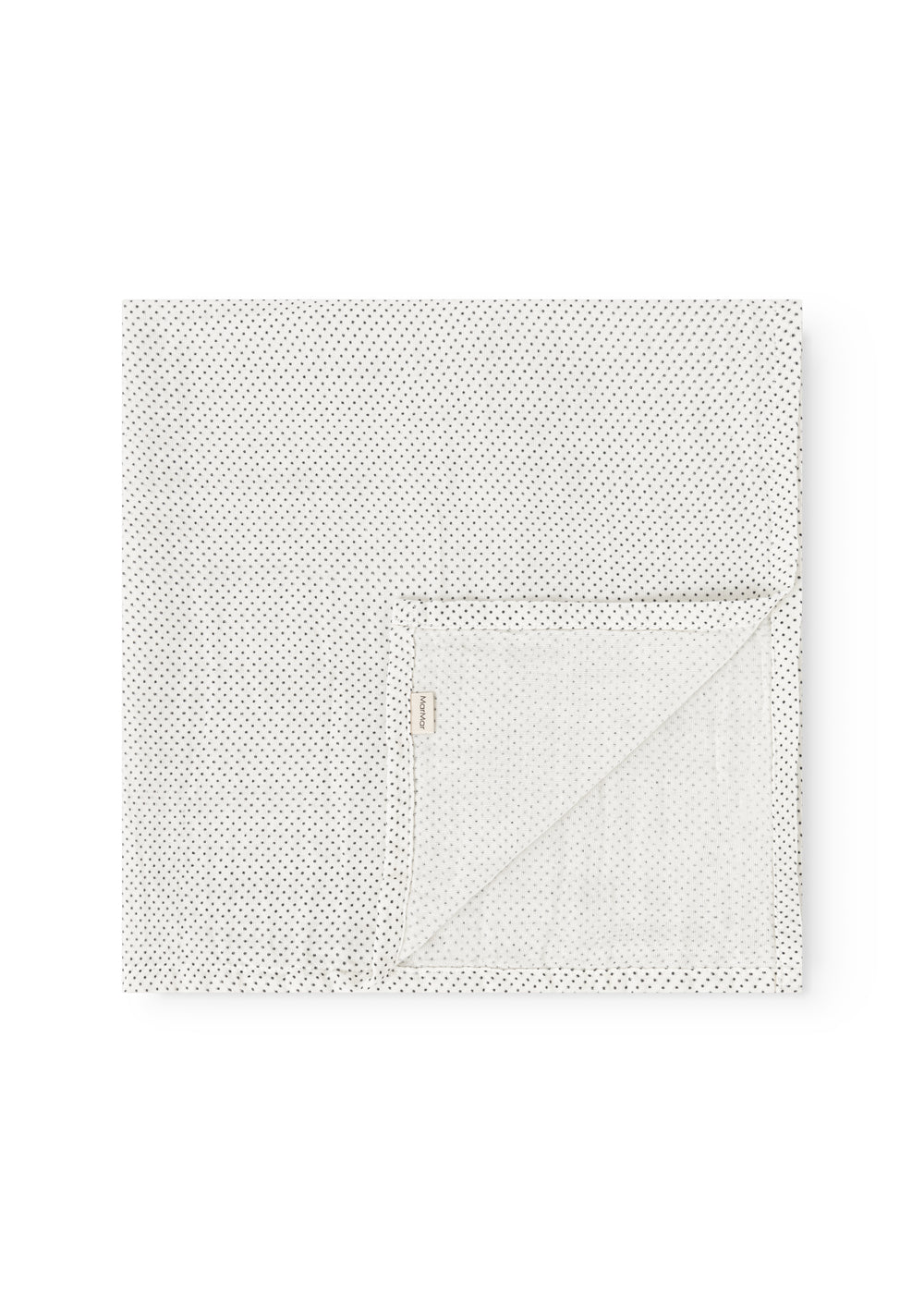 Square fabric blanket with small black dots, folded with a hidden edge line.