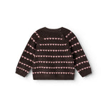 Sort striped blouse with pink heart pattern and button closure at the neck.
