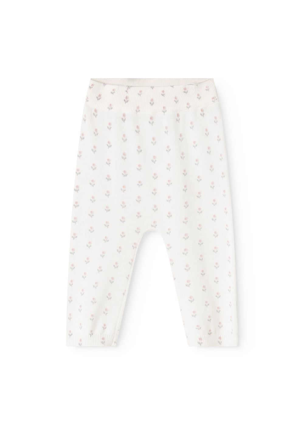 Floral printed leggings with a light base, small floral motifs, elastic waistband and legs.
