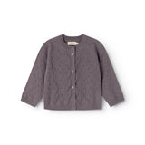 Dark purple knitted cardigan with button closure and long sleeves