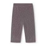 Dark purple knit trousers with a dotted knit pattern and straight legs.