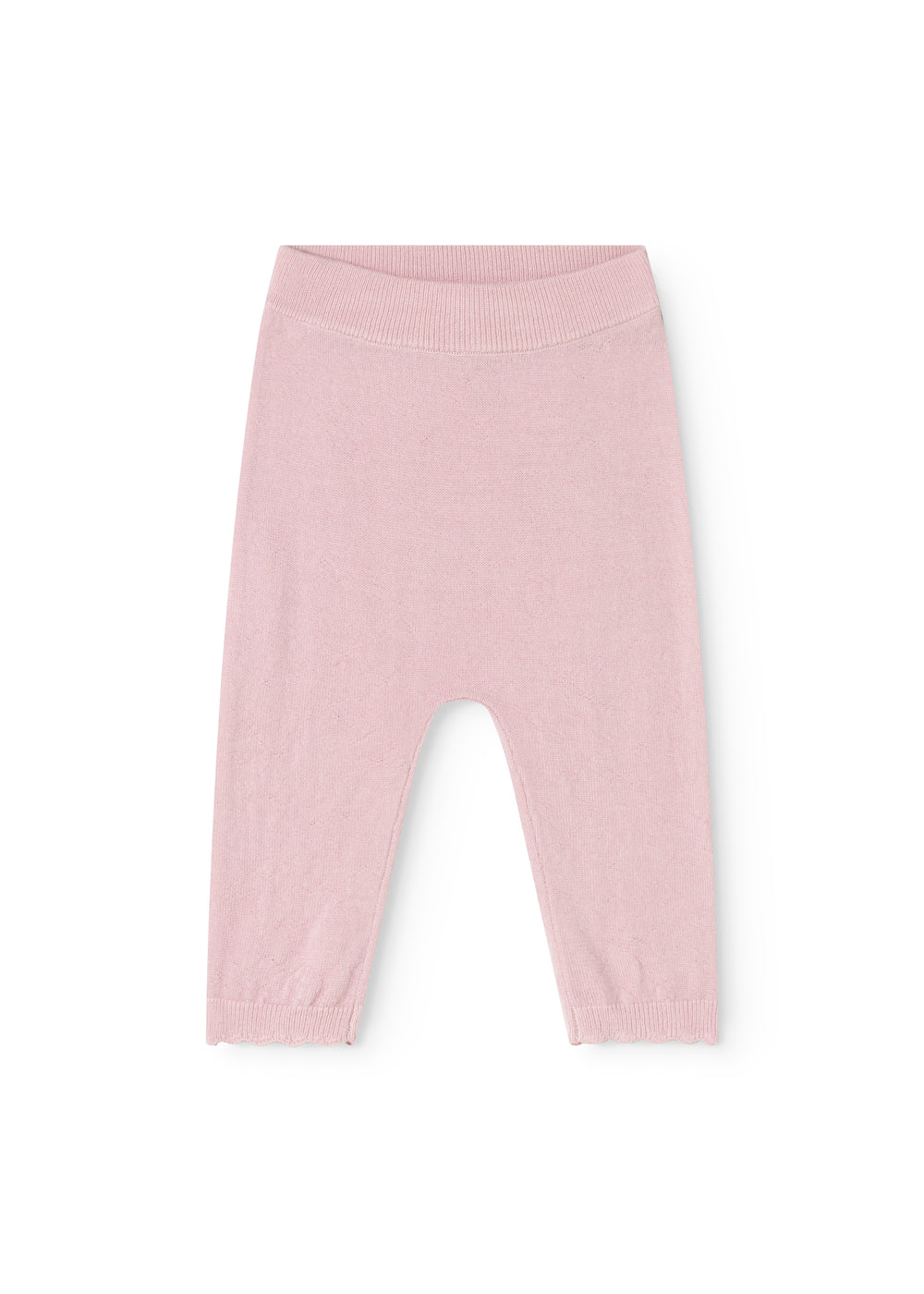 Pink knit trousers with elastic waist and long legs